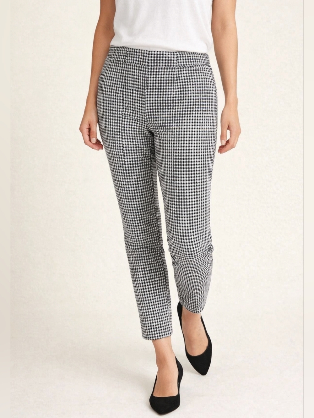 Talbots Chatham Ankle Pants Womens 14P Black White Houndstooth Stretch Career